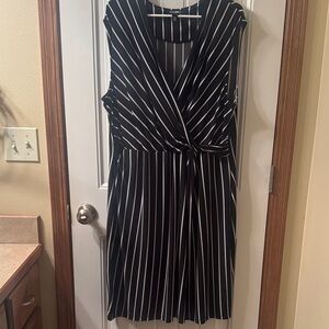 Roz & Ali Black and White Striped Midi Dress
